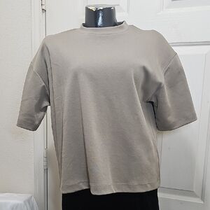 Zara Women’s Boxy Crewneck Top in Taupe